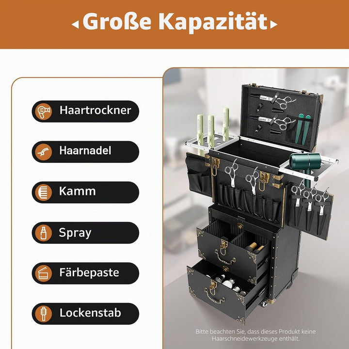 Kosmetikkoffer Trolley, Friseurkoffer Mit Passwortsperre Gross Make Up Koffer Mit Rollen 360° Drehba