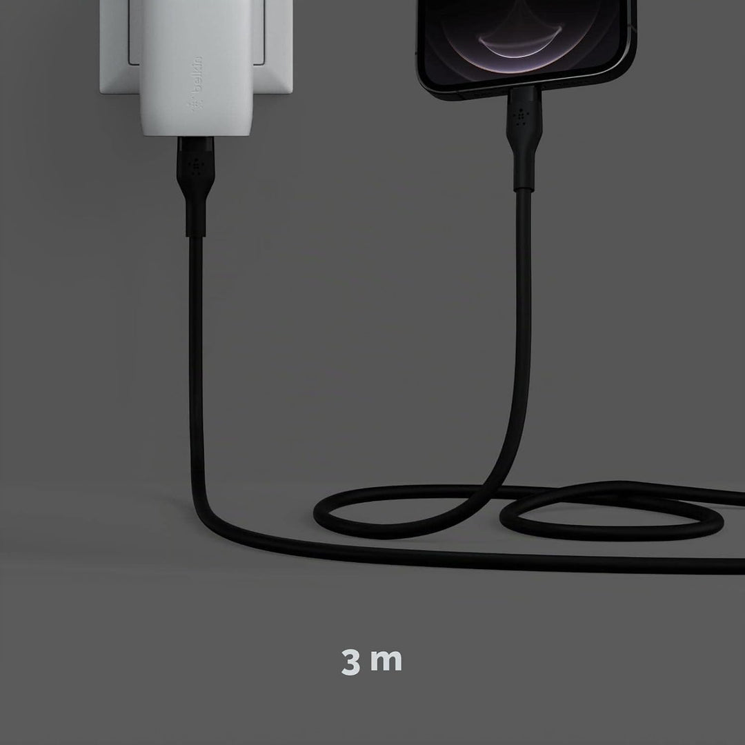 Belkin BoostCharge Flex Silikon-USB-C/Lightning-Kabel, 3 m, MFi-zertifiziert, 20 W, zum Schnellladen