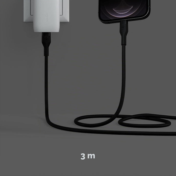 Belkin BoostCharge Flex Silikon-USB-C/Lightning-Kabel, 3 m, MFi-zertifiziert, 20 W, zum Schnellladen