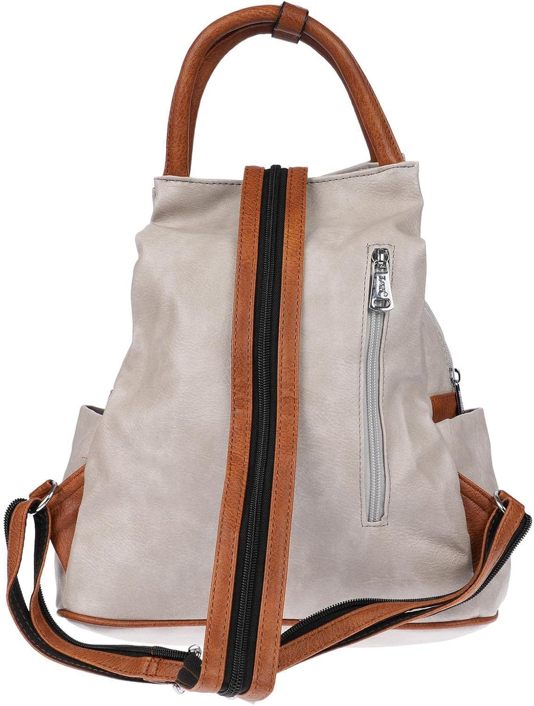 Christian Wippermann grosser Damen City Rucksack Tasche Body Bag Leder Optik Schultertasche Grau, Gr
