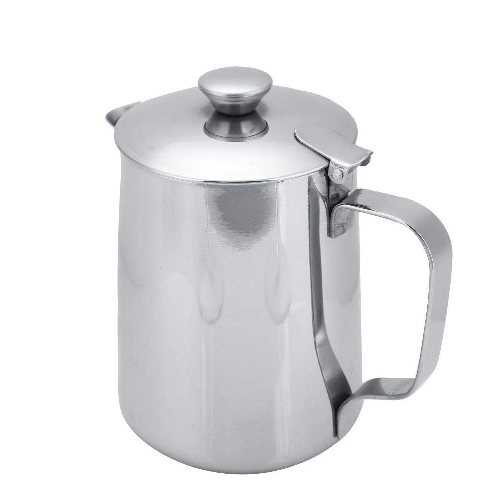 Fdit Edelstahl-Kaffeetasse, Milchaufschäumkrug mit Deckel für Latte-Kaffeekunst für Büro, Küche (600