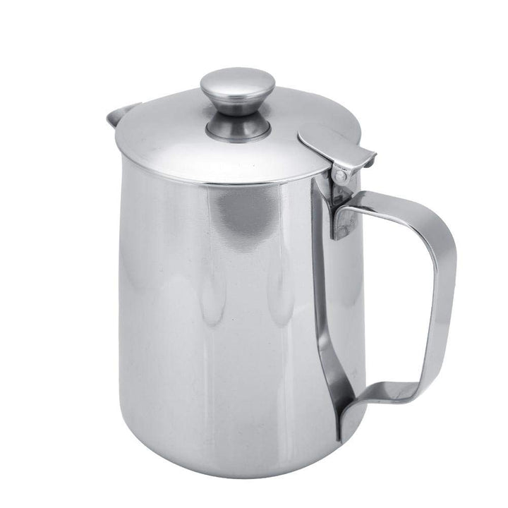 Fdit Edelstahl-Kaffeetasse, Milchaufschäumkrug mit Deckel für Latte-Kaffeekunst für Büro, Küche (600