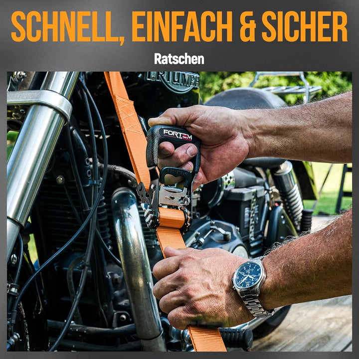 FORTEM Spanngurte mit Ratsche, 2362kg Bruchlast, 4X 3,04m Profi Gurte, 4X Weiche Schlaufen, Gummibes
