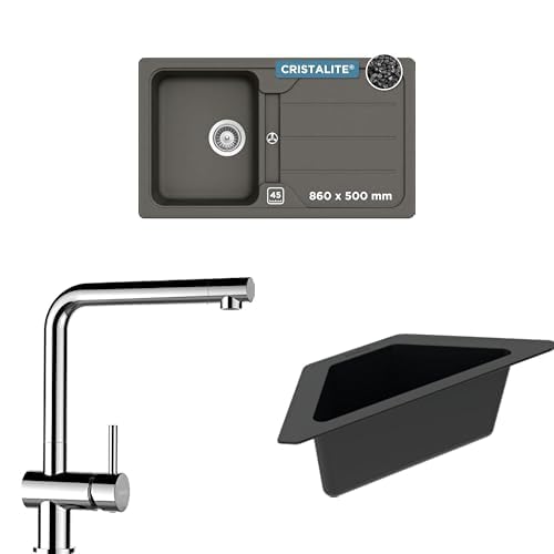 SCHOCK® Küchenspüle Formhaus D-100 Asphalt 86x50 cm - CRISTALITE® Grau | EPOS Chrom Einhebelmischer