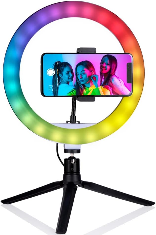 GRUNDIG LED Ringlicht mit Stativ - 150 LEDs, Handystativhalter, USB, Verstellbar, Farb- und Helligke