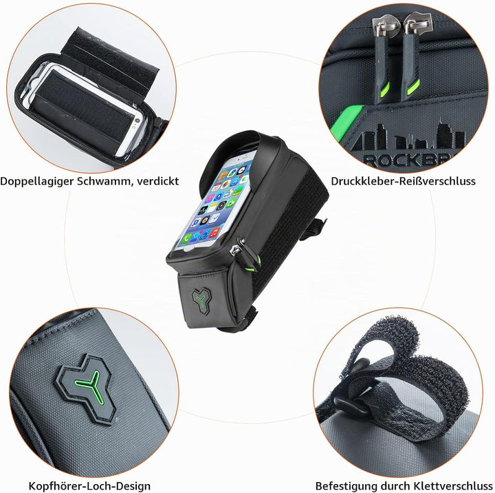 ROCKBROS Rahmentasche für Fahrrad, Telefonhalterung für Lenker, Rennrad, Aufbewahrungstasche, 2 in 1