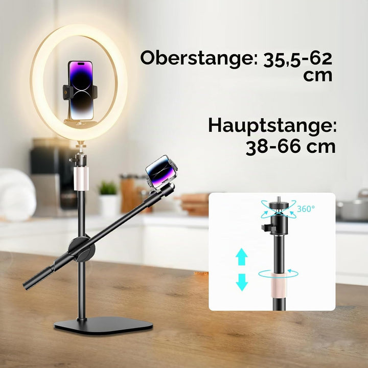 UBeesize 12 Zoll LED Ringlicht mit Stativ Handy, Overhead Stativ Handy mit Ringlicht, Dimmbare LED T
