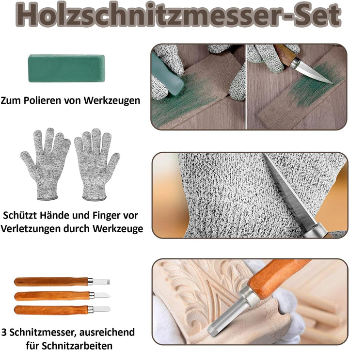 Schnitzwerkzeug Holz Schnitzset für Anfänger, Holz Schnitzwerkzeug Set, 10 Stück Holzschnitzwerkzeug