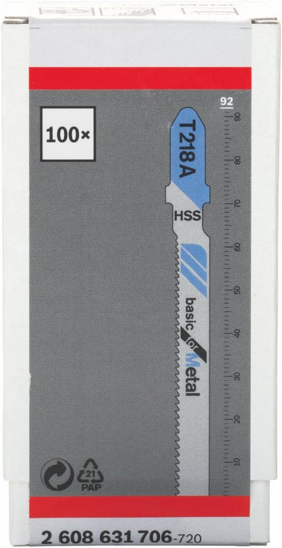 Bosch 100x Stichsägeblatt T 218 A Basic for Metal (für Stahlbleche, Professional Zubehör Stichsäge)