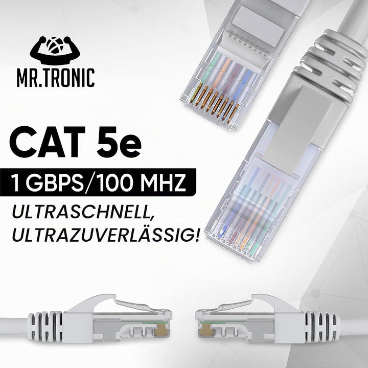 Mr. Tronic 30m Ethernet Netzwerkkabel Cat 5E, LAN Netzwerkkabel mit RJ45 Anschlüssen Für Schnelle &amp;