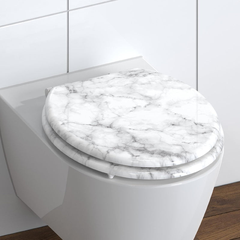 SCHÜTTE WC-Sitz MARMOR STONE mit Absenkautomatik aus Holz Toilettensitz mit Klodeckel, Holzkern Toil