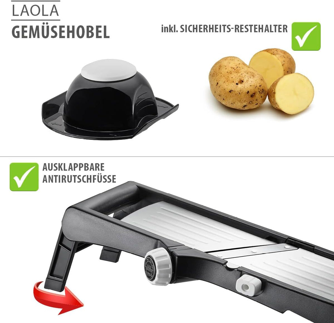 GEFU Gemüsehobel LAOLA | verstellbare Schnittstärken 1–9 mm | Julienne & Wellenschnitt | Edelstahl,