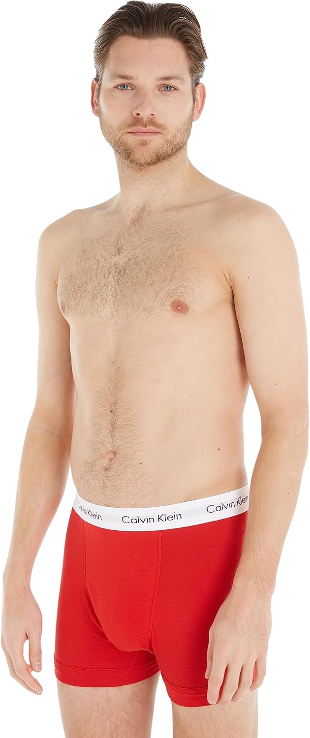 Calvin Klein Baumwolle Stretch 3 Pack Boxer Short, Schwarz Mit Blau/erdbeerfeld/schwarz S White/Red