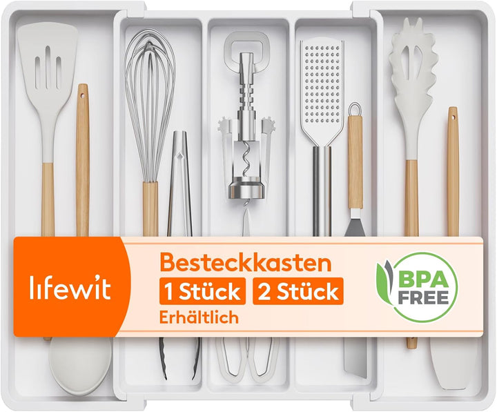 Lifewit Besteckkasten für Schubladen, erweiterbarer grosser Besteckkasten für die Küche, verstellbar