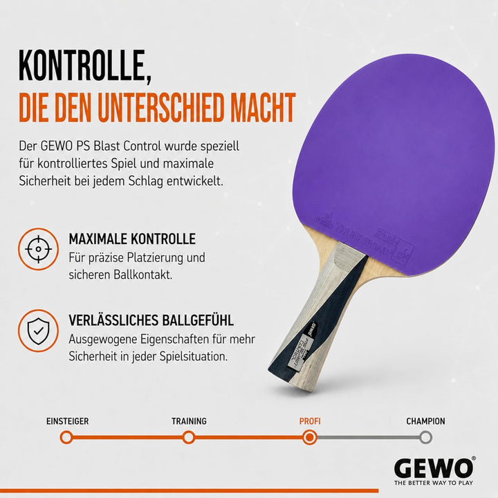 GEWO PS Blast Control Tischtennisschläger - ITTF genehmigter Profi-Tischtennisschläger, Fertigschläg