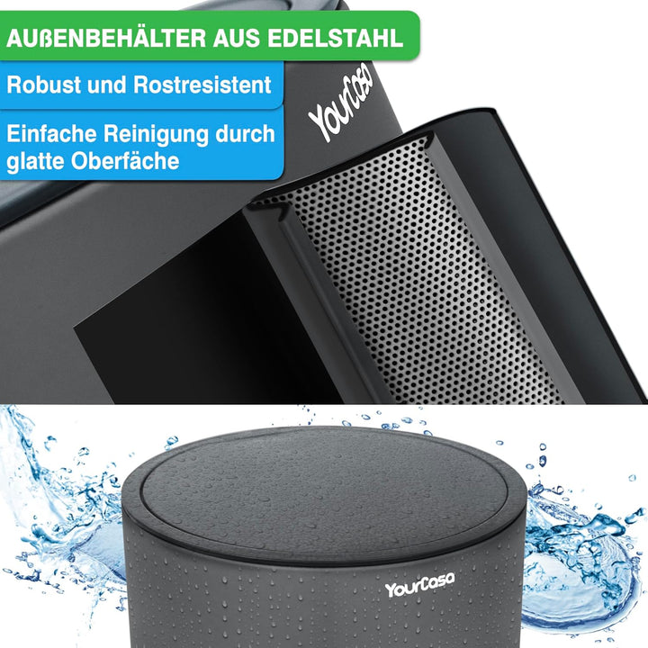 YourCasa Mülleimer Bad [5L] aus Edelstahl für Badezimmer [Softclose] - Badmülleimer Klein Kosmetikei