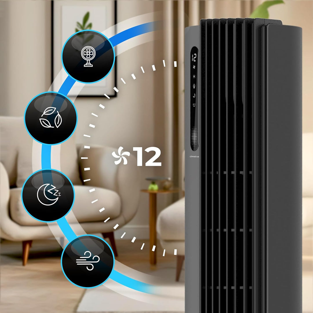 Turmventilator 110 cm PURE Plasma Ionisierung WiFi Tuya Smart Life, Energiesparender 30W DC-Motor, 1