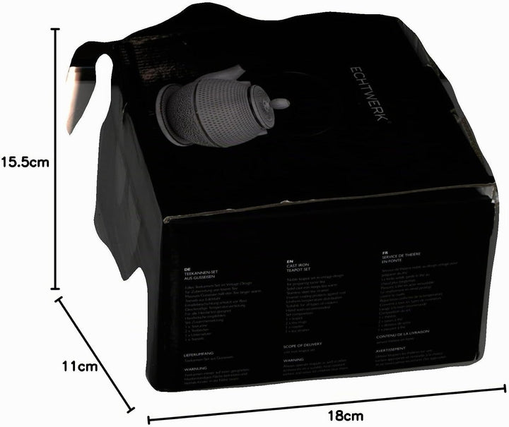 Echtwerk Teeservice aus Gusseisen, Teekanne 0,8 L mit abnehmbarem Sieb, Teebereiter mit Untersetzer,