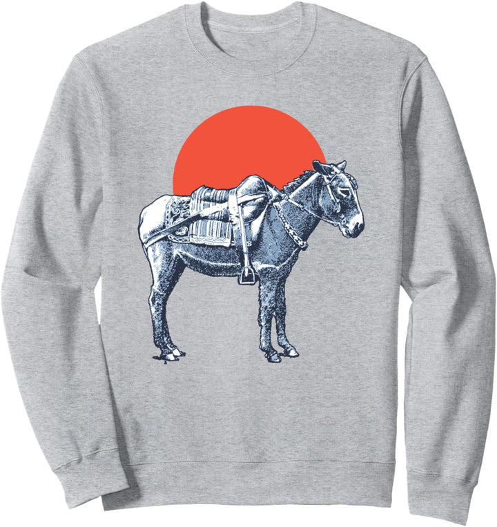 Minimalist Retro Donkey & Sun Vintage Pack Mule Graphic Sweatshirt