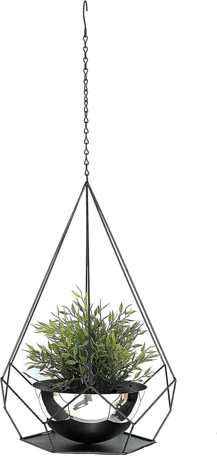 DanDiBo Blumenampel Innen Metall Wand Hängepflanzen 76 cm 96095 L mit Topf 6 Ecken Pflanzenhänger Bl