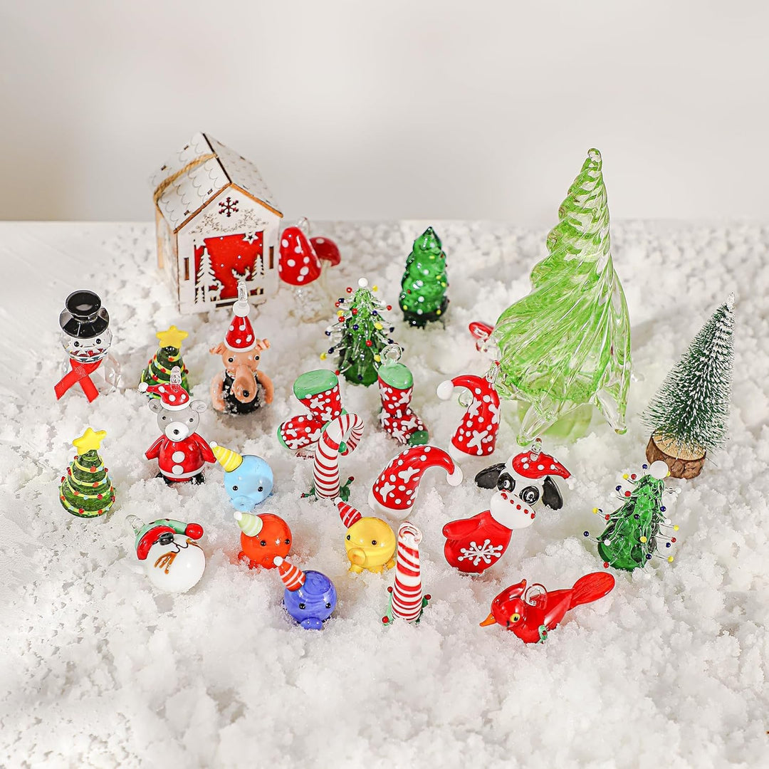 HDCRYSTALGIFTS Handgeblasene Glas-Weihnachtsfiguren, Ornamente, 4 Stück, Mini-Weihnachtsfiguren für