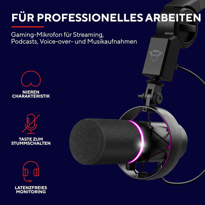 Trust Gaming GXT 255Plus Onyx Professionelles Mikrofon mit Arm, Nierencharakteristik, Popfilter, USB