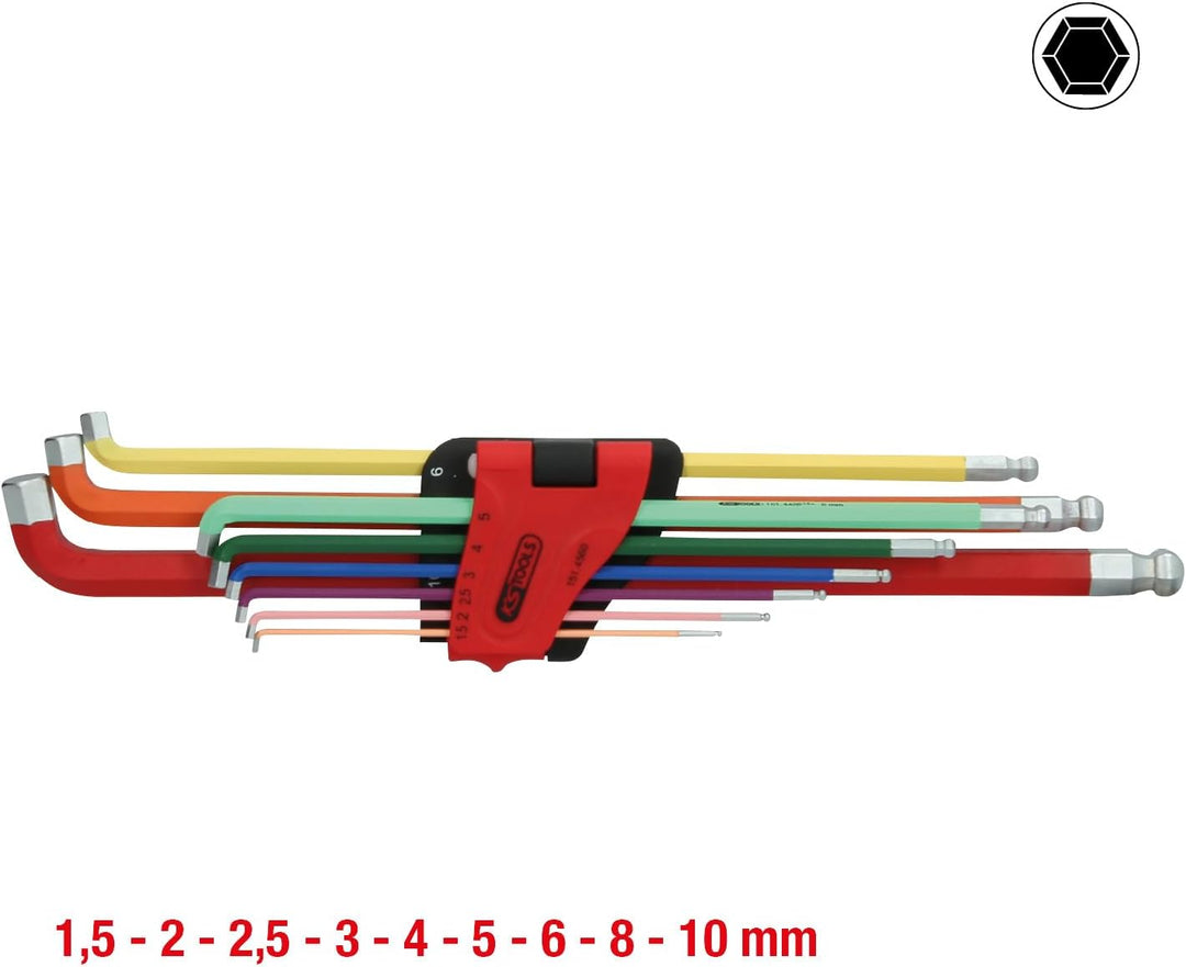 KS Tools 151.4560 Kugelkopf-Innensechskant-Winkelstiftschlüssel-Satz, 108° abgewinkelt, 9-tlg.