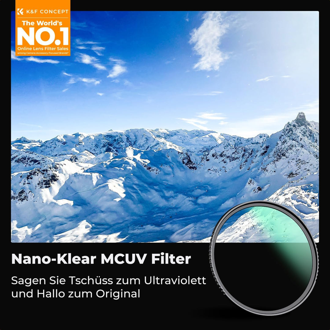 K&F Concept Nano K-Serie 72mm UV Filter mit Objektivdeckel,Reinigungstuch,Schutzfilter mit 18 Schich