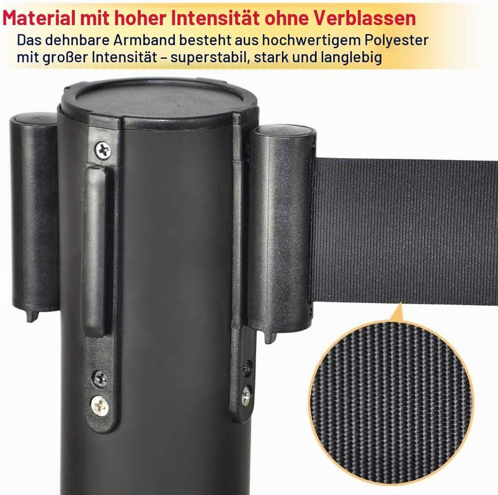 Yaheetech 8 Stück Absperrständer, Personenleitsystem mit Gurtlänge, Absperrband, Absperrpfosten Wart