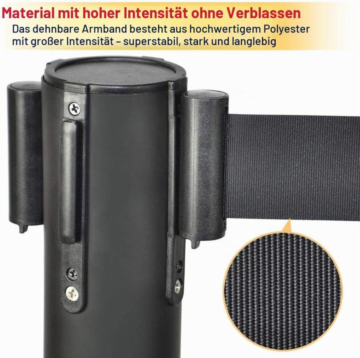 Yaheetech 8 Stück Absperrständer, Personenleitsystem mit Gurtlänge, Absperrband, Absperrpfosten Wart