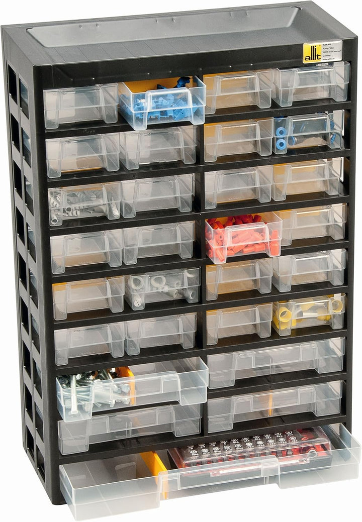Allit Kleinteilemagazin VarioPlus Basic 47 schwarz, gelb, Sortierkasten 458100 29 Schubladen, 18 Tre