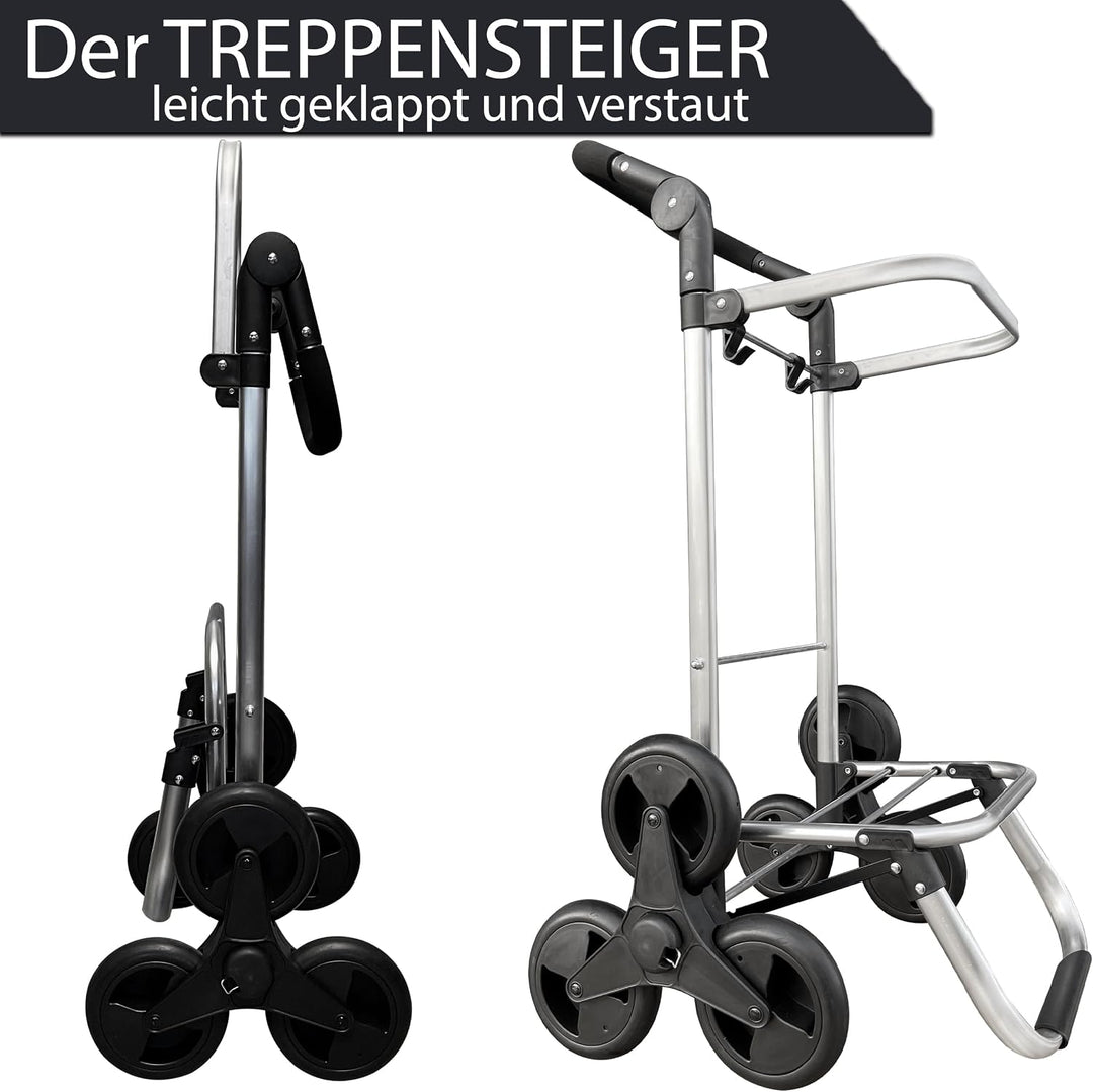 Faltbarer Aluminium Einkaufstrolley 57L (48L + 9L Kühlfach) Grau, 50kg Traglast, 35x45x98cm, Eva Tre