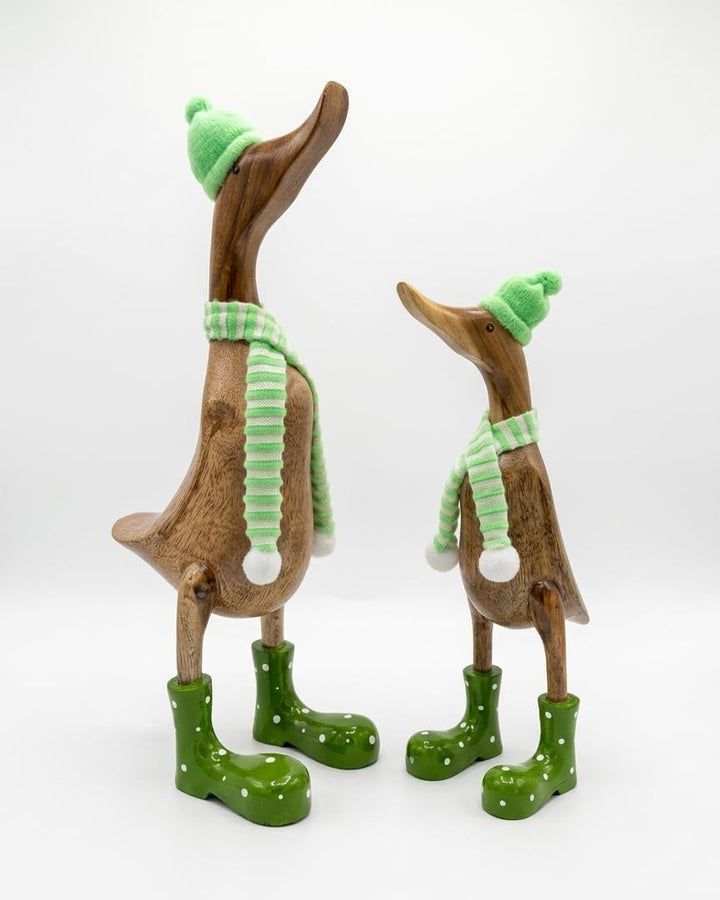 Kinaree Deko Ente Holz mit Schal - handbemalte Bambus Laufente, Dekofigur Holzfigur für Wohnzimmer,