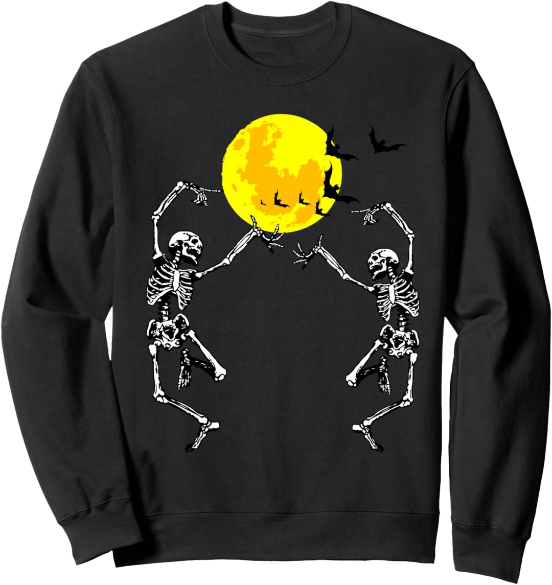 Tanzendes Skelett Vollmond Mit Fledermäusen Halloween Horror Sweatshirt