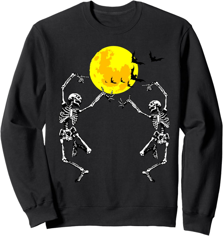 Tanzendes Skelett Vollmond Mit Fledermäusen Halloween Horror Sweatshirt