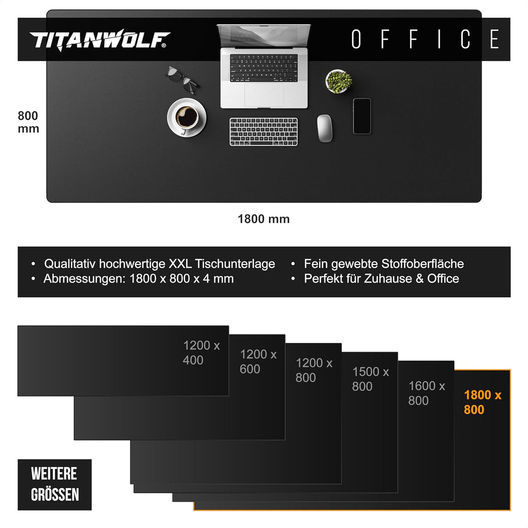 Titanwolf Übergrösse Mauspad 1800x800mm, XXXL Mousepad Home und Office Schreibtischunterlage Gross,
