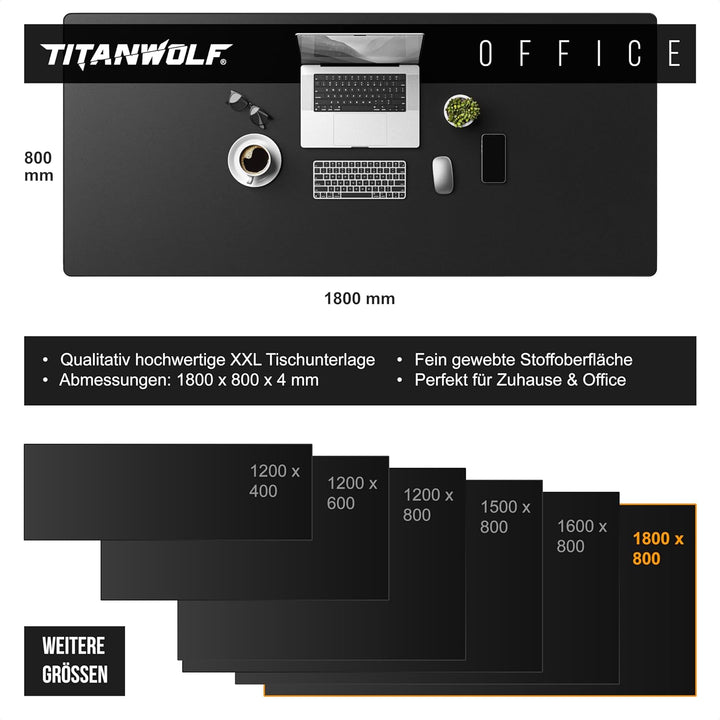 Titanwolf Übergrösse Mauspad 1800x800mm, XXXL Mousepad Home und Office Schreibtischunterlage Gross,