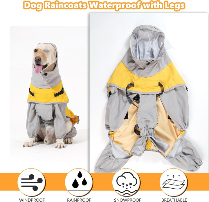 LIANZIMAU Regenmantel Hund Hunderegenmantel Wasserdicht mit Transparenter Kapuze - Reflektierender H