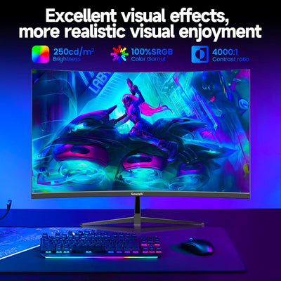 Gawfolk Gaming Monitor 32 Zoll Curved, 240Hz PC Bildschirm Full HD 1080P, Rahmenloses 1800R Gebogene