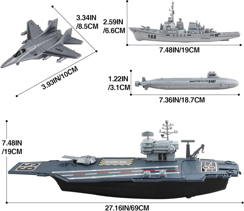 deAO Modellschiff-Flugzeugträger mit kleinen Modellflugzeugen, LKW, Panzer, U-Boot, Schlachtschiffen