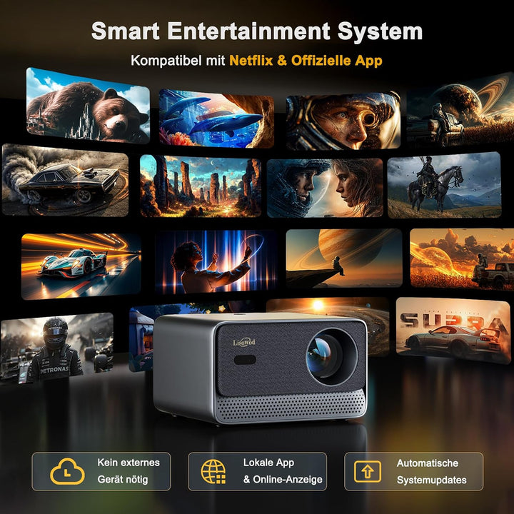 Beamer-4K kompatibel mit Netflix &amp; Dolby Audio, 1080P, Autofokus, HDMI CEC | WiFi 6 &amp; Bluetooth 5.4,