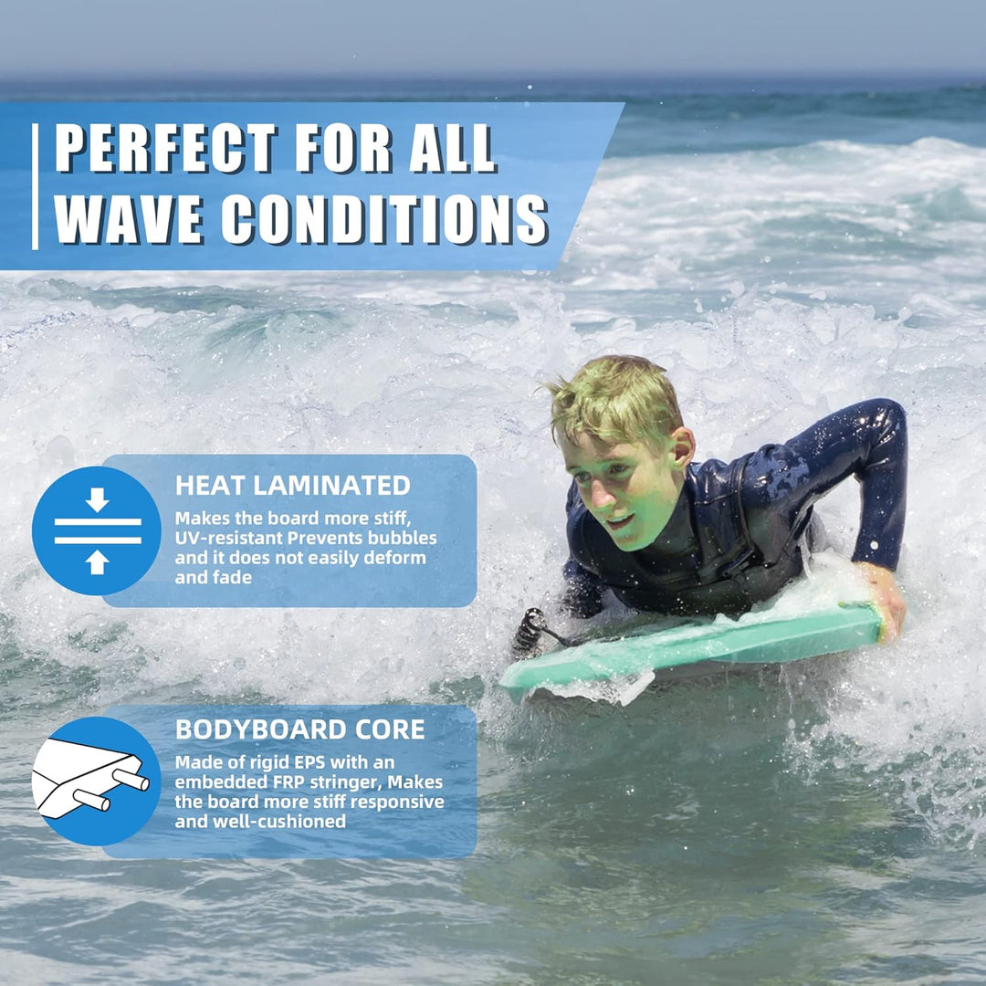 Reed Body Board Bodyboard für Strand, Kinder, Leichter EPS-Core, Doppelk, doppeltes Drehgelenk, gewi