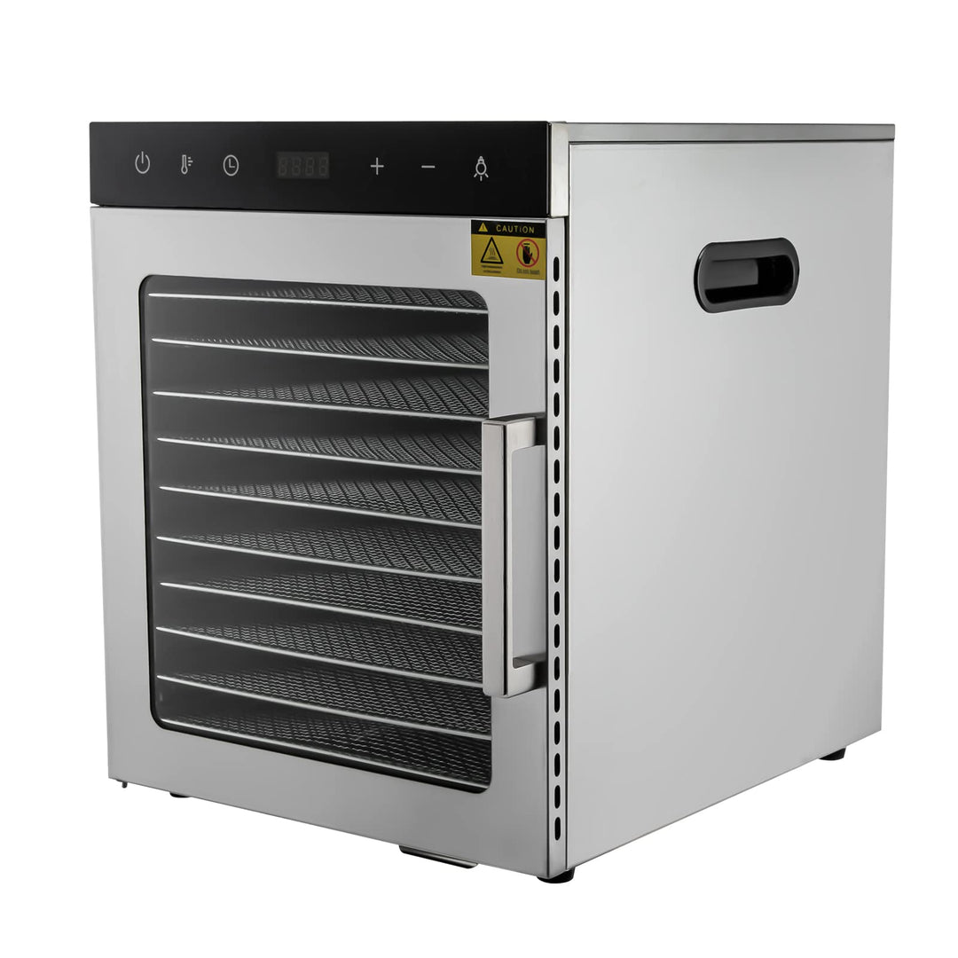 Dörrautomat Edelstahl mit 10 Edelstahlgitter, 800W Dörrgerät mit LED-Bedienfeld, 30-90℃ Temperaturei