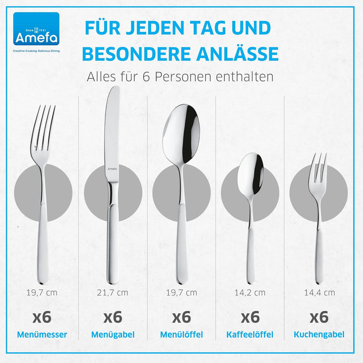 Amefa SATINA Besteck Set 30-teilig, Besteck für 6 Personen, Spülmaschinenfest, Besteck Rostfrei 18/1