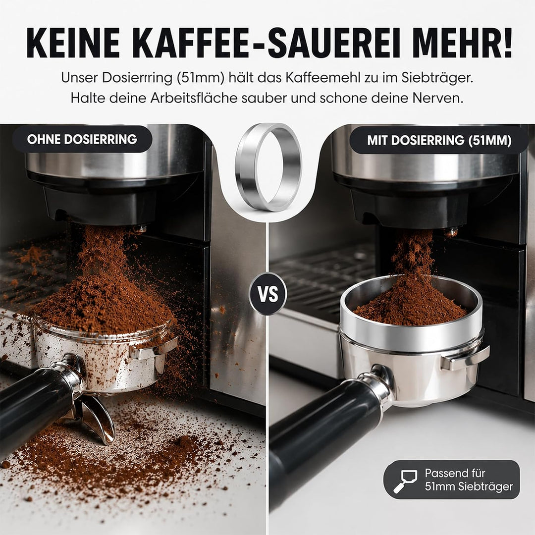 51mm Espresso Zubehör Set, 4-in-1 Barista Kit mit Kaffeeverteiler, Dosierring, WDT-Tool & Tampermatt