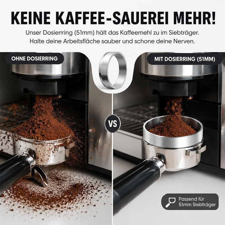 51mm Espresso Zubehör Set, 4-in-1 Barista Kit mit Kaffeeverteiler, Dosierring, WDT-Tool & Tampermatt