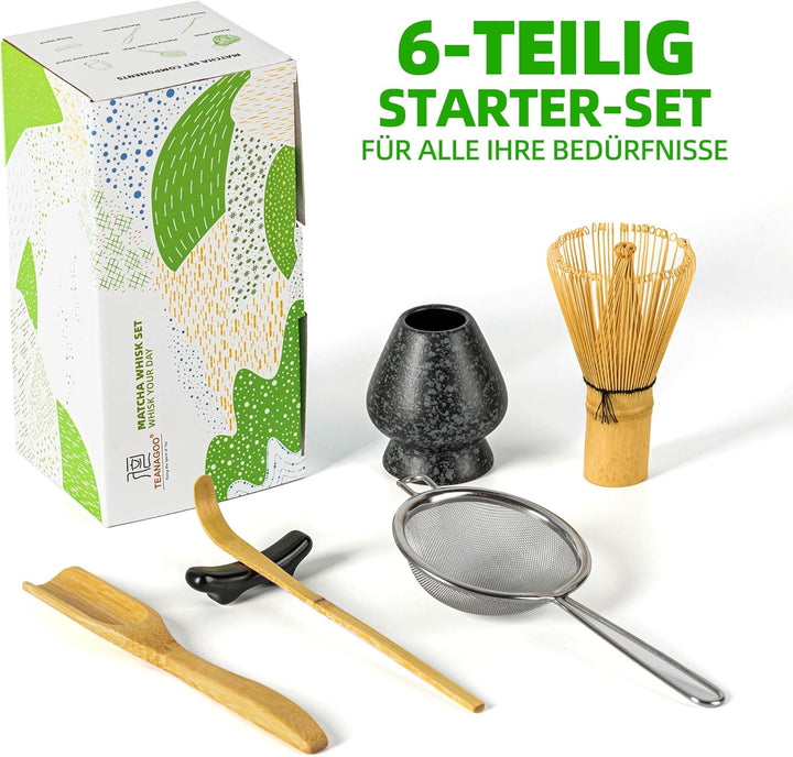 TEANAGOO Matcha Schneebesen Set, Bambus Matcha Schneebesen (100 Zinken) mit Halter, 6-PCS Traditione