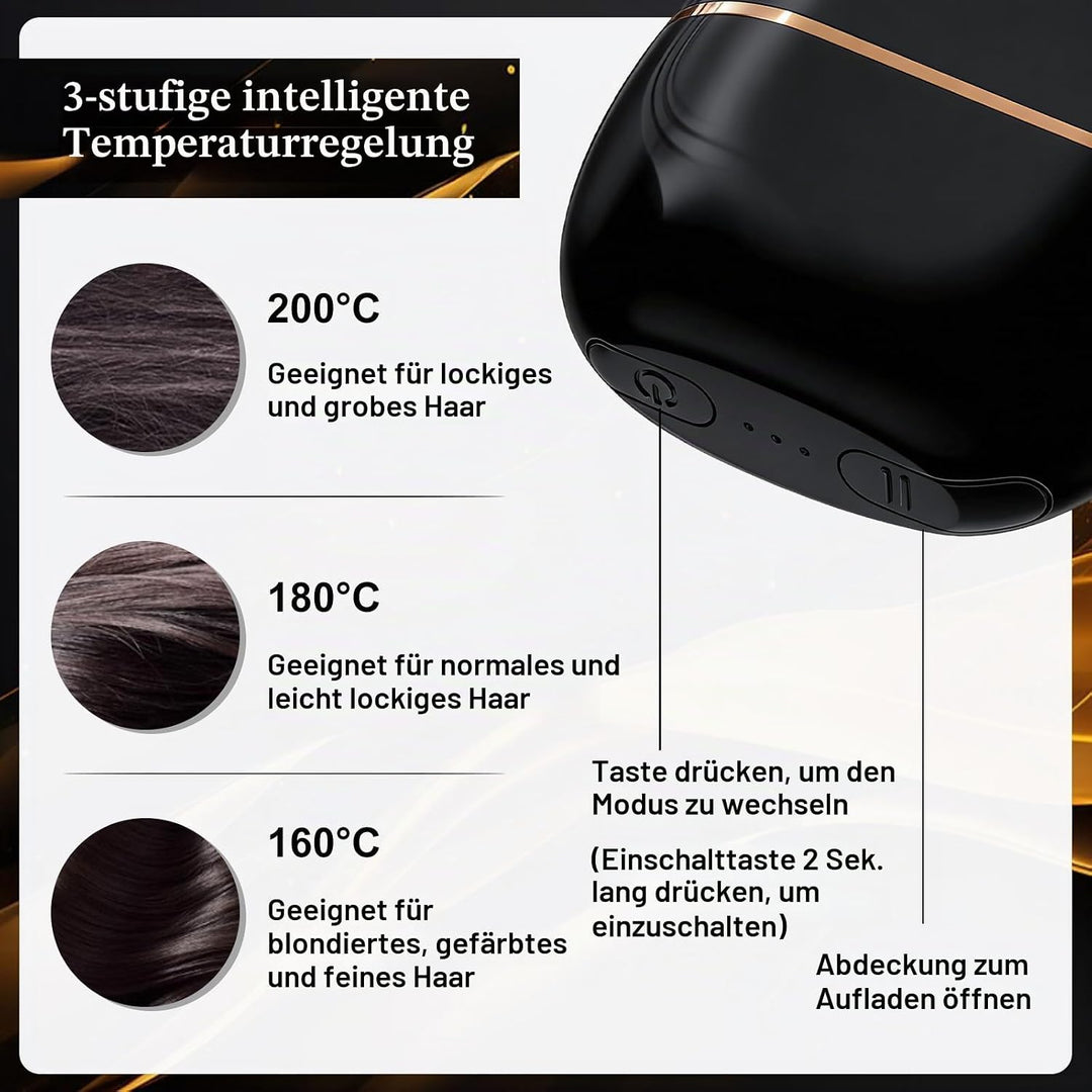 Glättbürste Mini Glättebürste Mini Hair Straightener Brush Kabellos 3-Stufige Temperaturregelung Tra