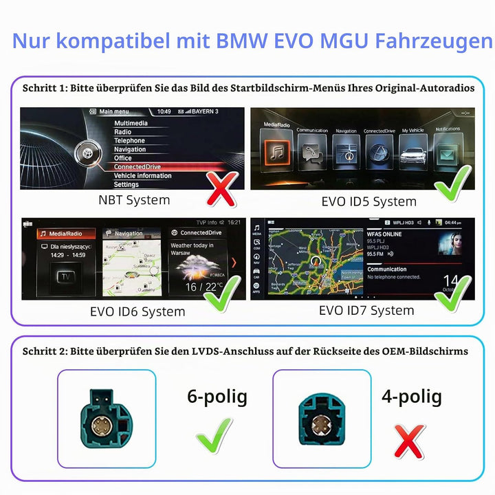 EZoneTronics Wireless CarPlay &amp; Android Auto Retrofit Kit Decoder Box für BMW mit EVO MGU ID5 ID6 ID
