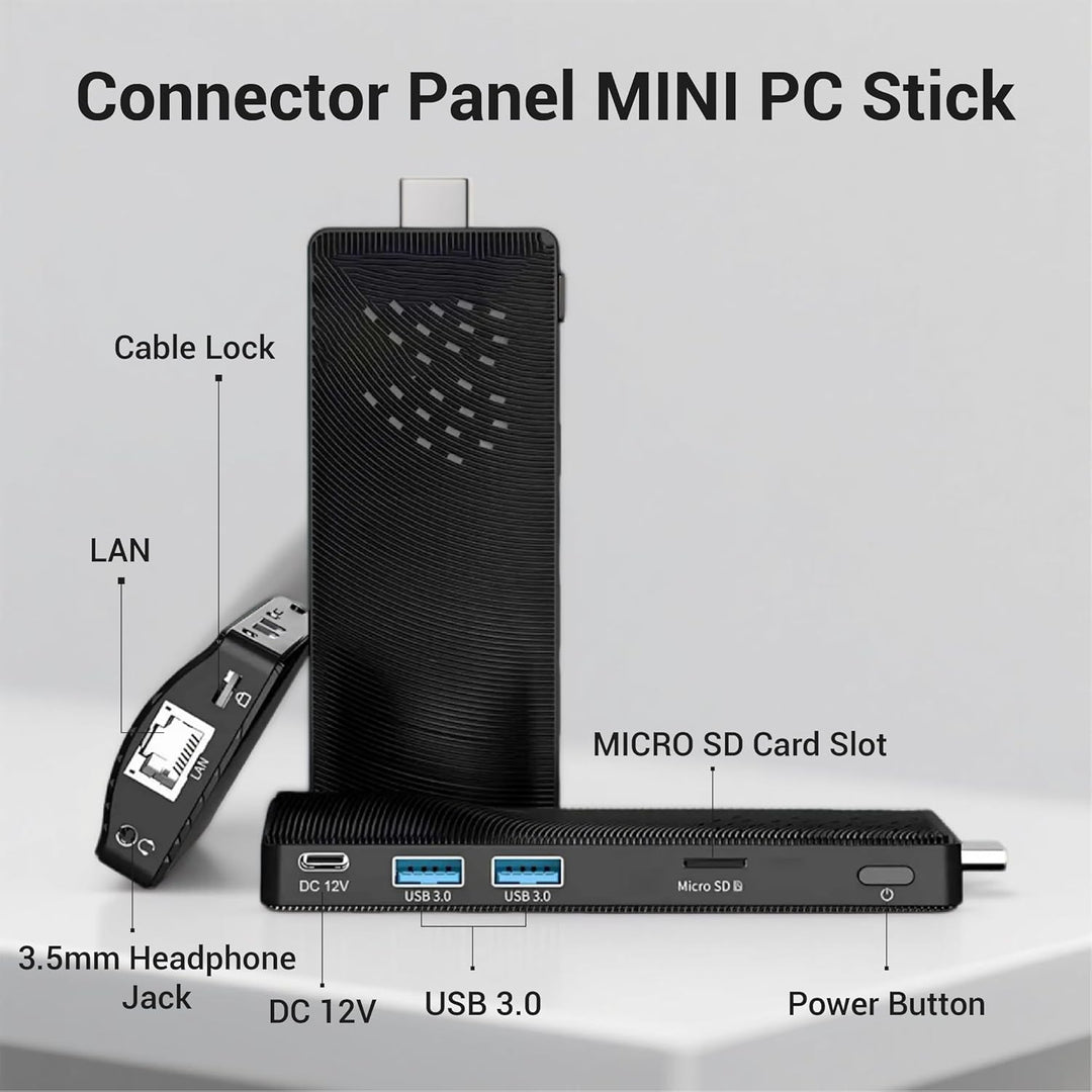 Fanless Mini PC Stick, Intel Celeron J3455 Quad-Core 1.5-2.3GHz, 4GB RAM 64GB eMMC, Dual Gigabit Eth